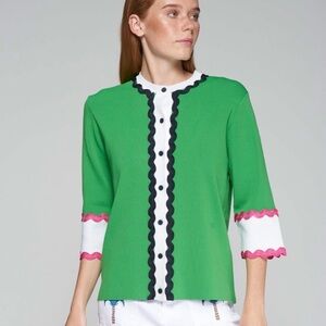 Vilagallo Green Ric-Rac Detail Cardigan Size XS NWT